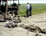 Russian soldiers were killed last month when their bus hit a mine
