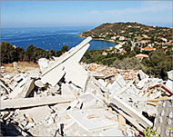 Rubble of a holiday home bombed by  Corsican separatists  