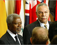 Powell (R) tells Annan US will nothand over control of Iraq