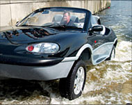 Emerging from London's River Thames, the vehicle is touted as an ideal city commuter car