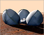 Simulation of three airbags separating to release Beagle 2 