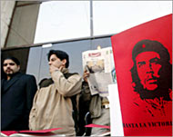 Posters of late Cuban activist Che Guevara were seen at a rally