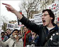 Antiwar protesters have called repeatedly for Blair to resign