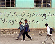 The graffiti says: No life no dignity without Saddam, he will come back 