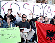 Albanian students demonstrated for independence and peace