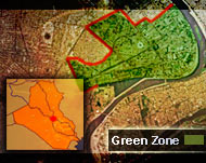 The heavily guarded Green Zoneis a frequent target of attack