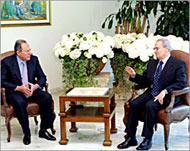 Close ties: Lahud (L) with Syrian Foreign Minister Faruq al-Shara