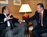 Erdogan (R) has been meeting with European leaders