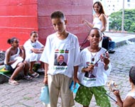 Samba children sporting T-shirtscalling for Joao to be set free