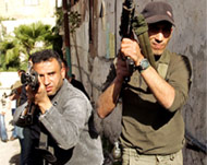 Resistance fighters taking upposition in Nablus on Monday