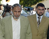 Senior members Al-Zahar (L) and Sami Abu Zuhri 