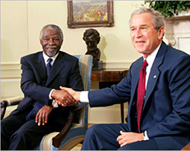 Bush (R) also raised Zimbabwe and Sudan with Mbeki (L)