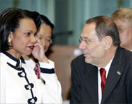 Rice (L) says Iraqis need to be as inclusive as possible