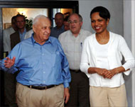 In Israel Rice (R) confirmed her support for Ariel Sharon (L)