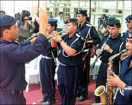 The national anthem is played at the festival in Gaza city