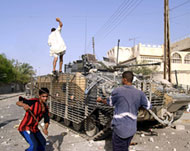 Iraqi protesters threw stones and set British tanks on fire