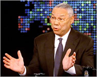 Colin Powell speaks to talk show host Larry King on Tuesday
