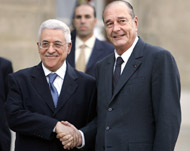 Abbas (L) met Chirac on Monday