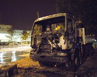 A damaged truck in the northernParis suburb of Sevran
