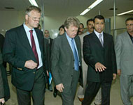 Mohammed Dahlan (2nd R) withEU officials at the Rafah terminal