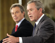 Blair (L) is said to have urgedBush not to bomb Aljazeera