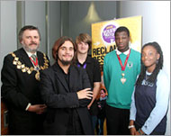 Mayor Bullock (L) with young mayors and deputy mayors 