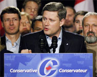 The Conservatives were leadingthe Liberals by a thin margin
