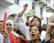 Moroccans protested against thecartoons in Rabat on Friday