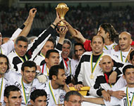 The Egyptian team with theAfrica Nations Cup trophy