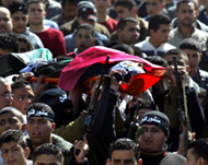 Palestinians carry the body ofAmer Basyuni during funeral
