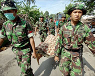 Indonesian soldiers have been helping relief efforts