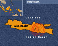The quake hit the island of Javaon Saturday