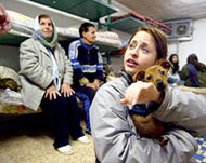 Israelis in a bomb shelter near the border with Lebanon