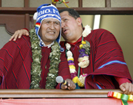 Morales, left, is close to Chavez, but attended Garcia's ceremony