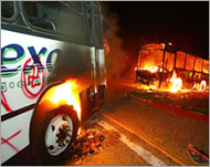 Vehicles were set on fire bystrikers in Oaxaca City