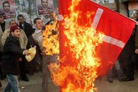 Hamas supporters burn Danish flag