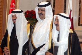 Emir of Kuwait Sabah al-Ahmad al-Jabir al-Sabah (L) Emir of Qatar Hamad bin Khalifa al-Thani (C) and Saudi prince Sultan Bin Abdul Aziz (R) arrive Sunday 10 December 2006 to attend the GCC (Gulf Cooperation Council) Summit in Riyadh Saudi Arabia. Gulf Cooperation Council