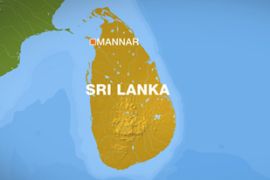 Map of Sri Lanka showing Mannar
