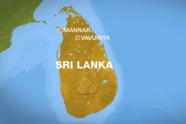 Map of Sri Lanka showing Mannar and Vavuniya