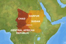 Map showing CAR, Sudan and Chad