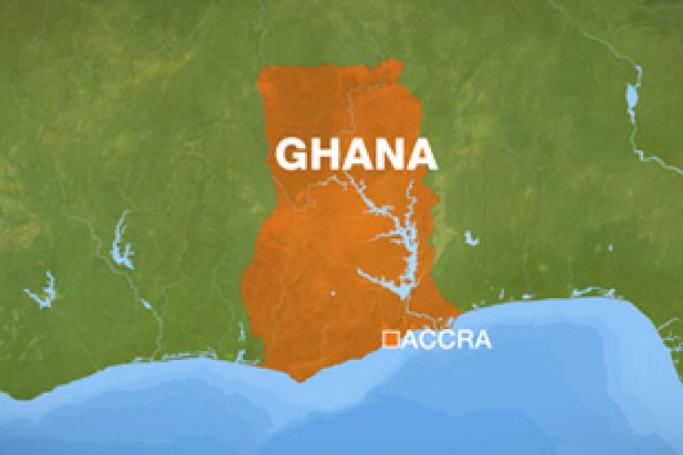 Map of Ghana showing Accra