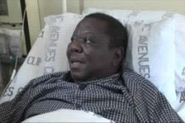 Morgan Tsvangirai in hospital bed - Al Jazeera TV grab
