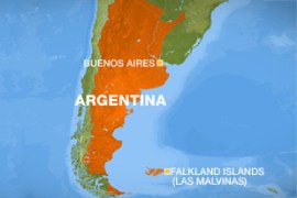 Map of Argentina showing the Falkland Islands
