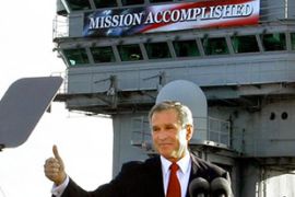 George Bush, mission accomplished, aircraft carrier, iraq