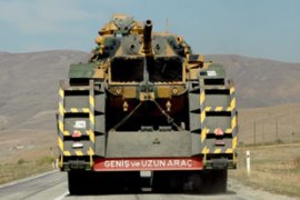 Turkish tank being tranpsorted