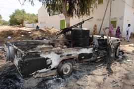 Burnt out car in Ndjamena