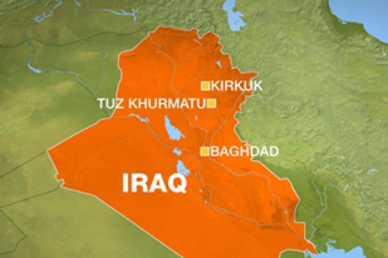 Iraq map showing Kirkuk, Baghdad and Tuz Khurmatu