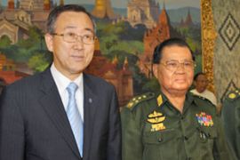 Ban Ki-moon with Than Shwe in Yangon