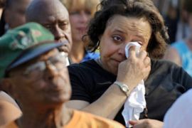 Mourner at Katrina anniversary ceremony