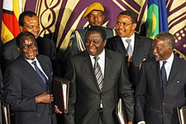 Robert Mugabe, Morgan Tsvangirai and South African President Thabo Mbeki